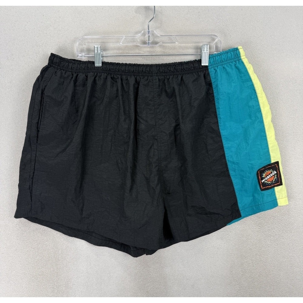 Vintage‎ McGregor Maximum Swim Trunks Mens 3X Black Nylon Colorblock Lined Beach